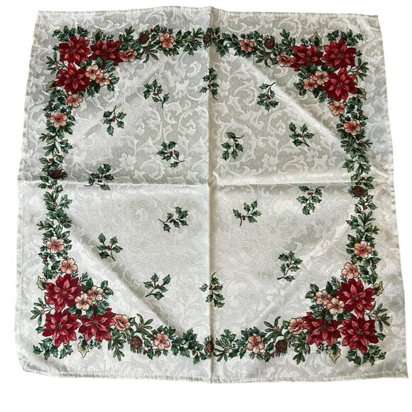 Lot of 8 Holiday Christmas Napkins Jacquard Print Holiday Ivory Red - Picture 5 of 9